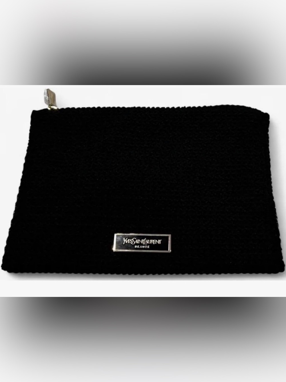 Yves Saint Laurent Black Knit  pouch with Metal Logo Plaque NWOT
